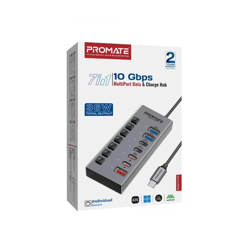 Promate GegaHub-10G 7-in-1 High Speed Multi-Ports 10Gbps Data & Charging Hub EU Promate GegaHub-10G 7-in-1 High Speed Multi-Ports 10Gbps Data & Charging Hub EU